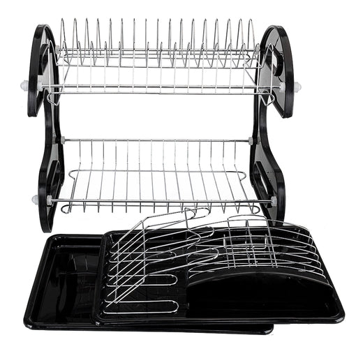 Kitchen Rack Organizer Dual Layers Bowls Shelf