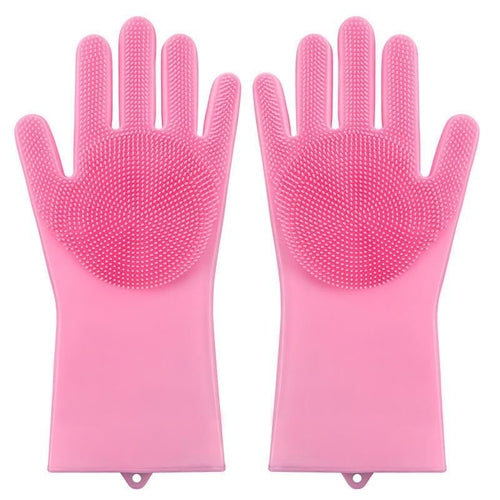 Pink Rubber Dishwashing Kitchen Gloves